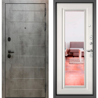 Входная дверь с зеркалом Мастино Масс-90 Бетон темный 9S-136/Белый софт 9S-140