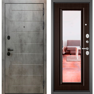 Стальная дверь с зеркалом Мастино Масс-90 Бетон темный 9S-136/Ларче шоколад 9S-140