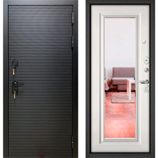 Стальная дверь с зеркалом Мастино Масс-90 Черный матовый 9S-181/Белый софт 9S-140