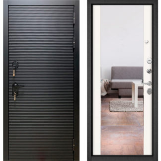 Стальная дверь с зеркалом Мастино Масс-90 Черный матовый 9S-181/Белый софт 9S-164