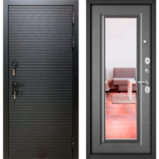 Металлическая дверь Мастино Масс-90 Черный матовый 9S-181/Бетон серый 9S-140 с зеркалом