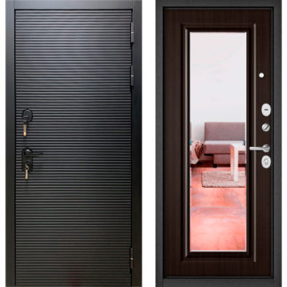 Металлическая дверь с зеркалом Мастино Масс-90 Черный матовый 9S-181/Ларче шоколад 9S-140