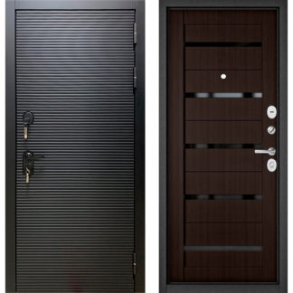 Железная дверь с черным стеклом Мастино Масс-90 Черный матовый 9S-181/Ларче шоколад CR-3