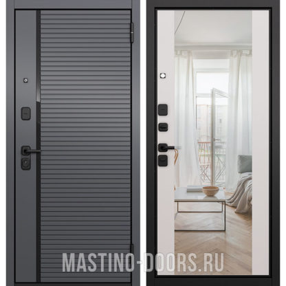 Входная дверь с зеркалом Мастино TRUST ECO PP Оскуро велюто Si-5/Белый софт 9E-164
