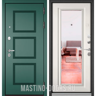 Стальная дверь с зеркалом Мастино TRUST MASS Авокадо Веллюто 9S-192/Белый софт 9S-140