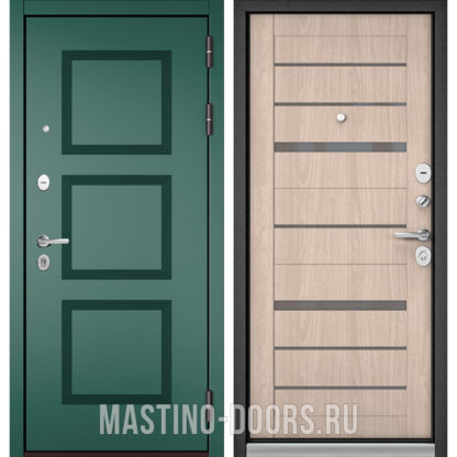 Стальная дверь со стеклом Мастино TRUST MASS Авокадо Веллюто 9S-192/Ясень ривьера Айс CR-1
