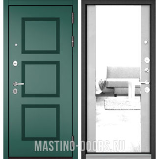 Входная железная дверь с зеркалом Мастино TRUST MASS Авокадо Веллюто 9S-192/Эмаль светло-серая 9S-164