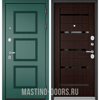 Железная дверь с черным стеклом Мастино TRUST MASS Авокадо Веллюто 9S-192/Ларче шоколад CR-3