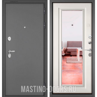 Стальная дверь Мастино Траст Масс Букле графит/Белый софт 9P-140 с зеркалом