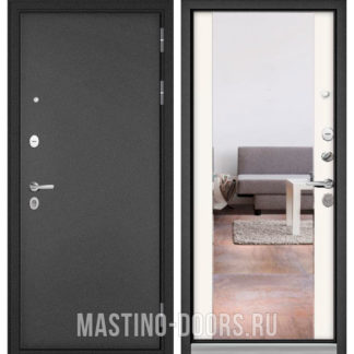 Железная дверь Мастино Масс-90 Букле антрацит/Белый софт 9S-164 с зеркалом