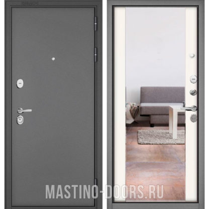 Входная дверь с зеркалом Мастино TRUST MASS Букле графит/Белый софт 9S-164