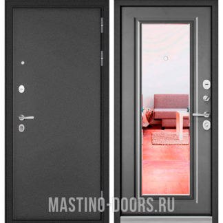 Входная дверь с зеркалом Мастино Mass-90 Букле антрацит/Бетон серый 9S-140