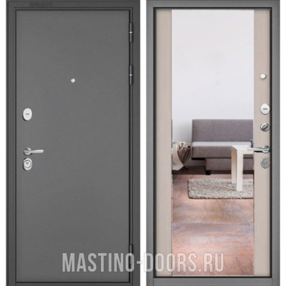 Железная дверь с зеркалом Мастино TRUST MASS Букле графит/Дуб шале белый 9S-164