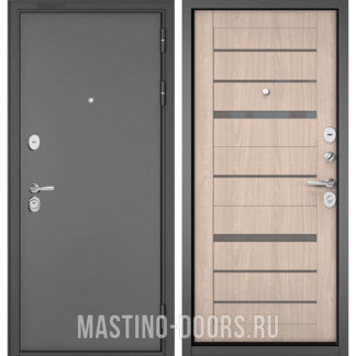Железная дверь со стеклом Мастино TRUST MASS Букле графит/Ясень ривьера Айс CR-1
