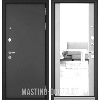 Стальная дверь с зеркалом Мастино Масс-90 Букле антрацит/Эмаль светло-серая 9S-164