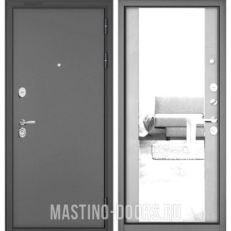 Железная входная дверь с зеркалом Мастино TRUST MASS Букле графит/Эмаль светло-серая 9S-164
