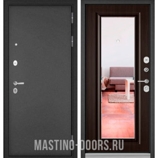 Железная дверь с зеркалом Мастино Масс-90 Букле антрацит/Ларче шоколад 9P-140