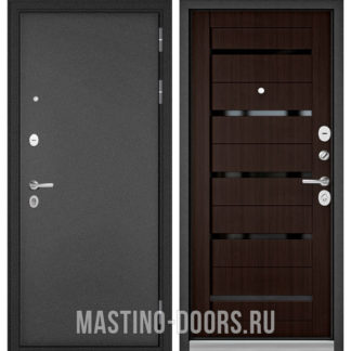 Железная дверь со стеклом Мастино Масс-90 Букле антрацит/Ларче шоколад CR-3