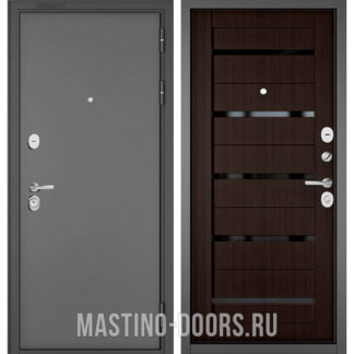 Входная дверь с черным стеклом Мастино TRUST MASS Букле графит/Ларче шоколад CR-3