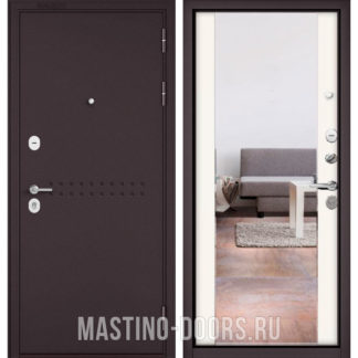 Входная дверь Мастино Масс-90 Букле шоколад R-4/Белый софт 9S-164 с зеркалом