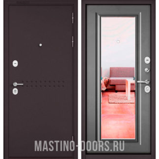 Железная дверь с зеркалом Мастино Mass-90 Букле шоколад R-4/Бетон серый 9P-140