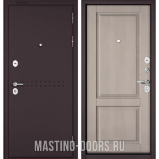 Железная дверь Мастино Масс-90 Букле шоколад R-4/Дуб шале белый 9SD-1
