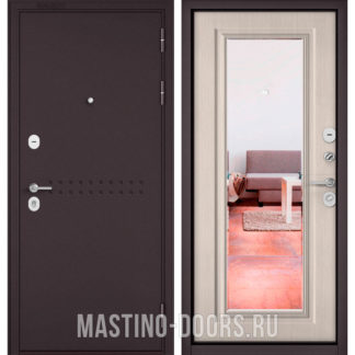 Входная дверь с зеркалом Мастино Mass-90 Букле шоколад R-4/Ларче бьянко 9P-140
