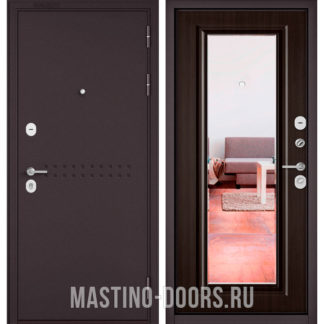 Металлическая дверь с зеркалом Мастино Mass-90 Букле шоколад R-4/Ларче шоколад 9P-140