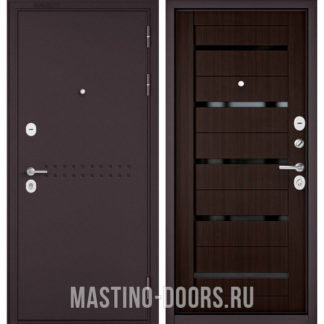 Входная металлическая дверь со стеклом Мастино Mass-90 Букле шоколад R-4/Ларче шоколад CR-3
