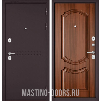 Входная железная дверь Мастино Mass-90 Букле шоколад R-4/Орех лесной 9SD-4