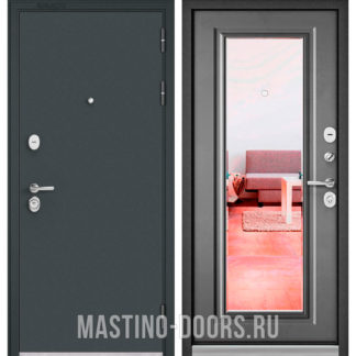 Входная дверь Мастино TRUST MASS Черный муар металлик/Бетон серый 9P-140 с зеркалом
