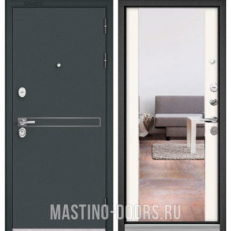 Входная дверь с зеркалом Мастино TRUST MASS Черный шелк D-4/Белый софт 9S-164