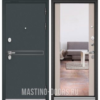 Железная дверь Мастино TRUST MASS Черный шелк D-4/Дуб шале белый 9S-164 с зеркалом