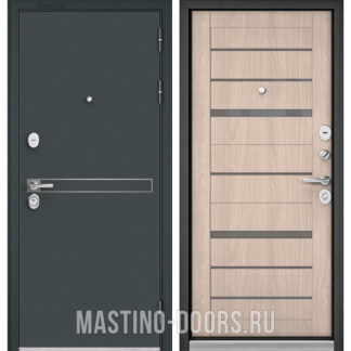 Стальная дверь с серым стеклом Мастино TRUST MASS Черный шелк D-4/Ясень ривьера Айс CR-1