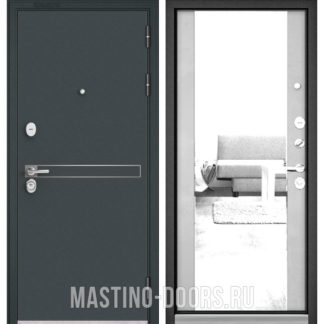 Входная дверь Мастино TRUST MASS Черный шелк D-4/Эмаль светло-серая 9S-164 с зеркалом
