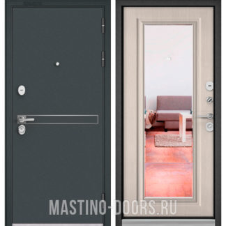 Стальная дверь с зеркалом Мастино TRUST MASS Черный шелк D-4/Ларче бьянко 9P-140