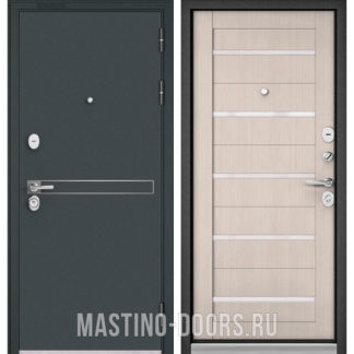 Стальная дверь со стеклом Мастино TRUST MASS Черный шелк D-4/Ларче Бьянко CR-3