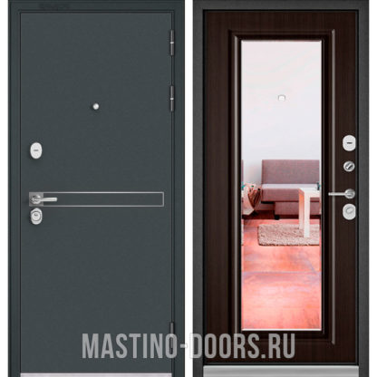 Металлическая дверь с зеркалом Мастино TRUST MASS Черный шелк D-4/Ларче шоколад 9P-140