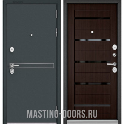 Входная дверь с черным стеклом Мастино TRUST MASS Черный шелк D-4/Ларче шоколад CR-3