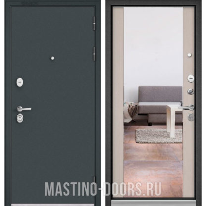 Металлическая дверь Мастино TRUST MASS Черный муар металлик/Дуб шале белый 9S-164