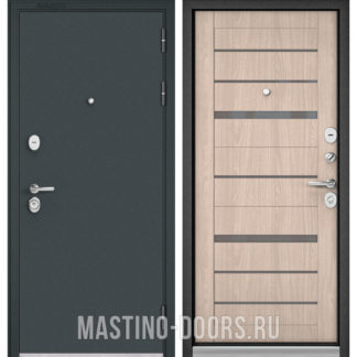 Стальная дверь Мастино TRUST MASS Черный муар металлик/Ясень ривьера Айс CR-1 стекло серое