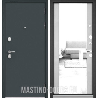 Железная дверь с зеркалом Мастино TRUST MASS Черный муар металлик/Эмаль светло-серая 9S-164