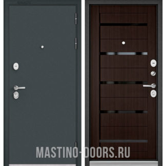 Железная дверь Мастино TRUST MASS Черный муар металлик/Ларче шоколад CR-3 стекло черное