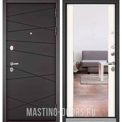 Железная дверь с зеркалом Мастино Траст Масс Графит софт 9S-130/Белый софт 9S-164