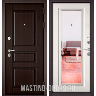Входная дверь с зеркалом Мастино Траст Масс Ларче шоколад 9SD-2/Белый софт 9S-140