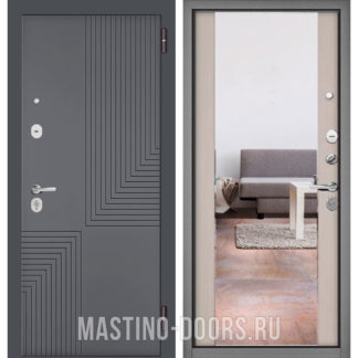 Металлическая дверь Мастино TRUST MASS Оскуро Веллюто 9S-195/Дуб шале белый 9S-164 с зеркалом