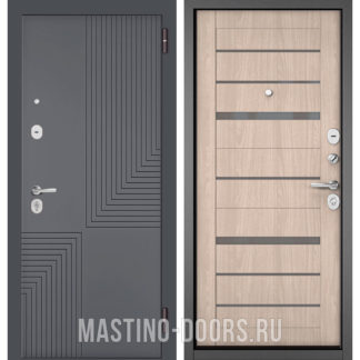 Стальная дверь с серым стеклом Мастино TRUST MASS Оскуро Веллюто 9S-195/Ясень ривьера Айс CR-1