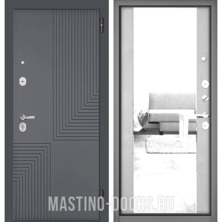 Входная железная дверь Мастино TRUST MASS Оскуро Веллюто 9S-195/Эмаль светло-серая 9S-164 с зеркалом