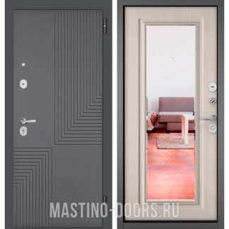 Стальная дверь с зеркалом Мастино TRUST MASS Оскуро Веллюто 9S-195/Ларче бьянко 9S-140