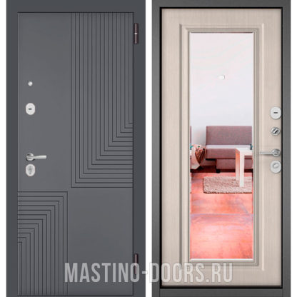 Стальная дверь с зеркалом Мастино TRUST MASS Оскуро Веллюто 9S-195/Ларче бьянко 9S-140